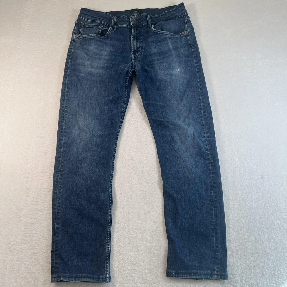 7 For All Mankind Jeans Mens 32x28 Blue Medium Wash Straight Denim Stretch